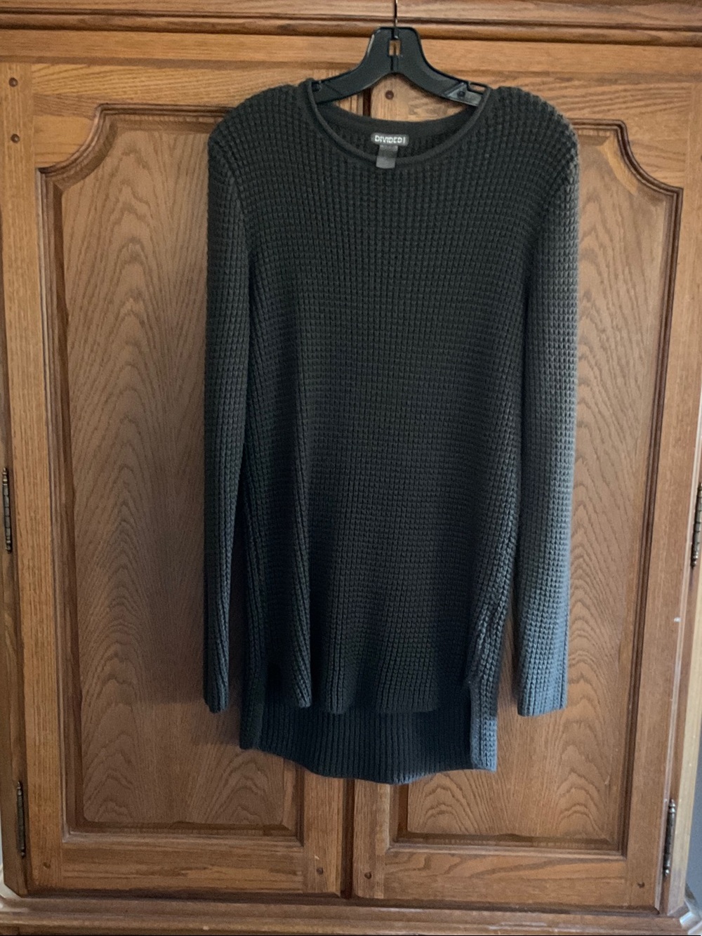 Divided Men's Black Waffle-Knit Crewneck Sweater